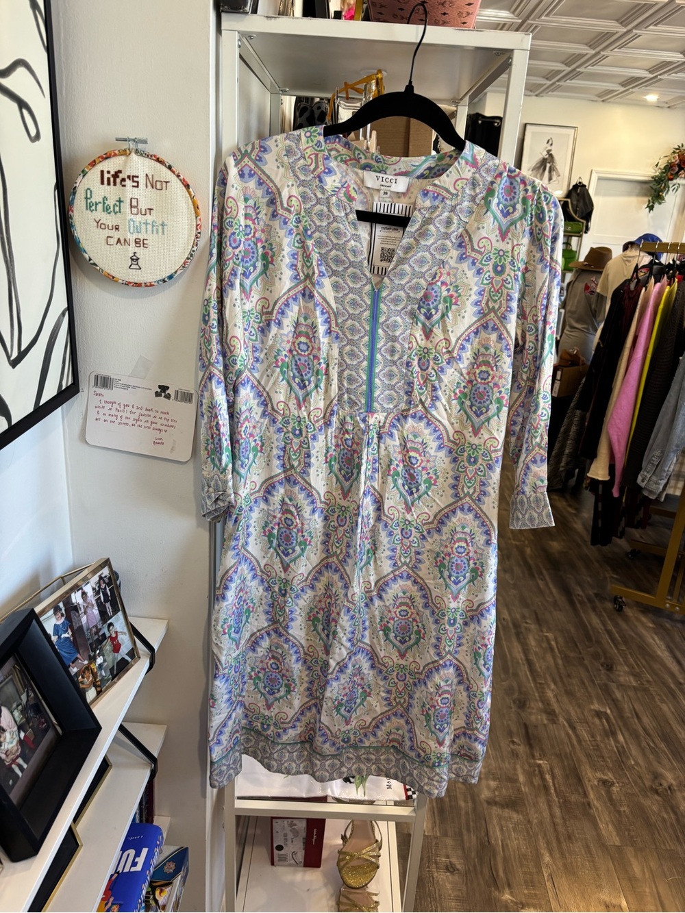 Vicci White Paisley Midi Dress with Pastel Accents